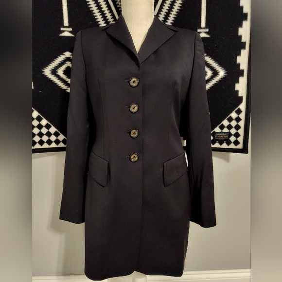 🖤 Vintage 90's Escada Elements Mid-Length Unisex Wear Blazer, Black, Flare Arm - Picture 2 of 14